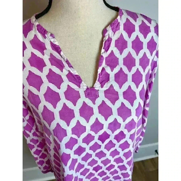 Roberta Roller Rabbit Pink Cotton Printed Popover Blouse Women's Size M - Picture 3 of 11